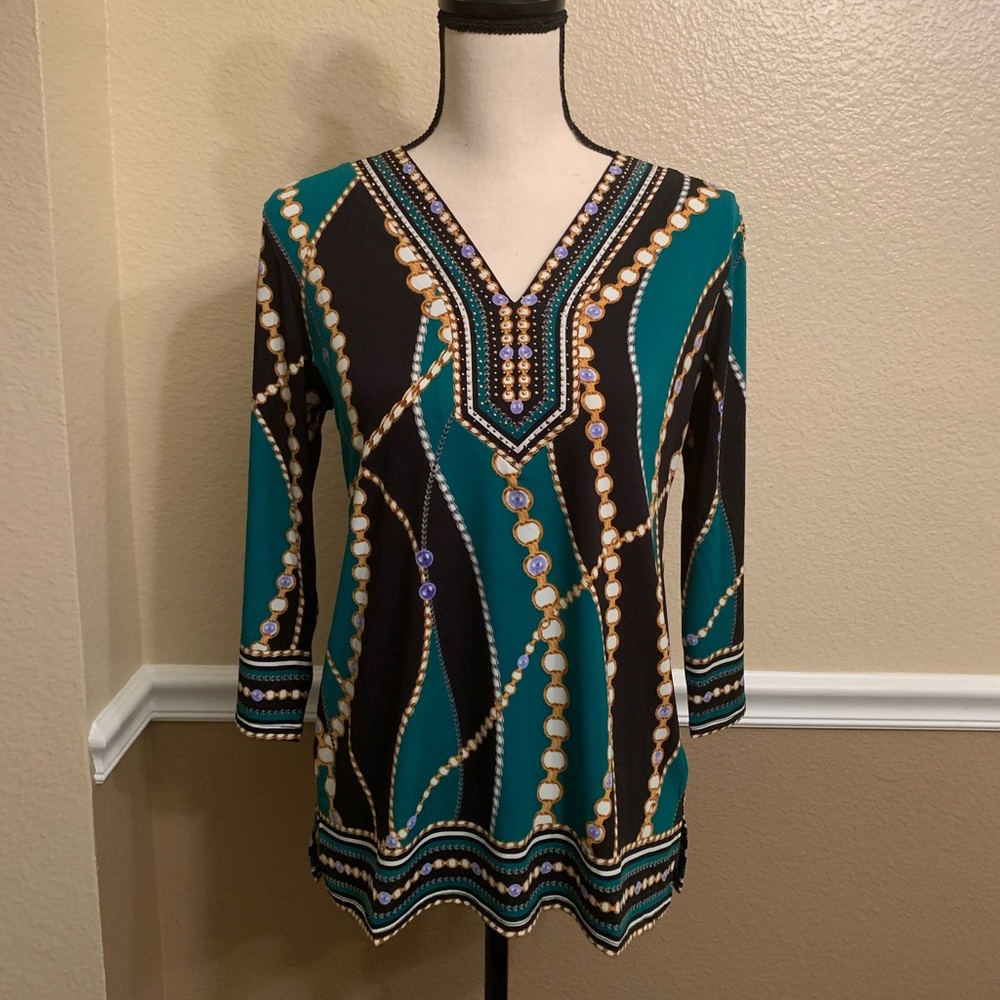 JM Collection V Neck 3/4 Sleeve Top Size PM